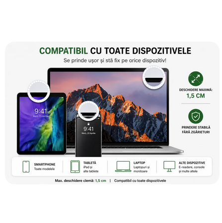 LumiSnap compatibilă cu telefon, tabletă și laptop