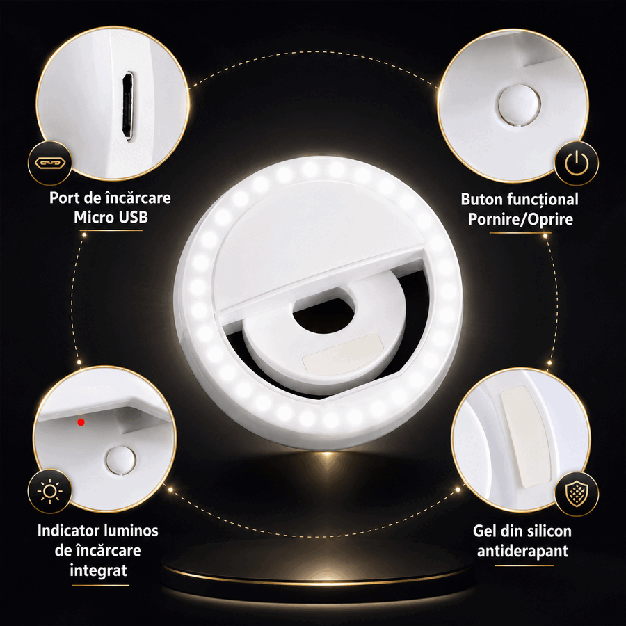 Detalii LumiSnap: port Micro USB, buton și clips