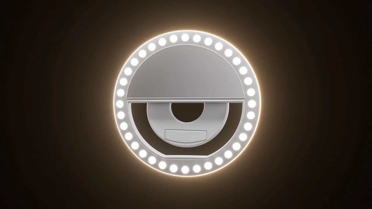 Lumină circulară LumiSnap aprinsă pe un suport întunecat